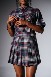Plaid Pleated Mini Wrap Skirt